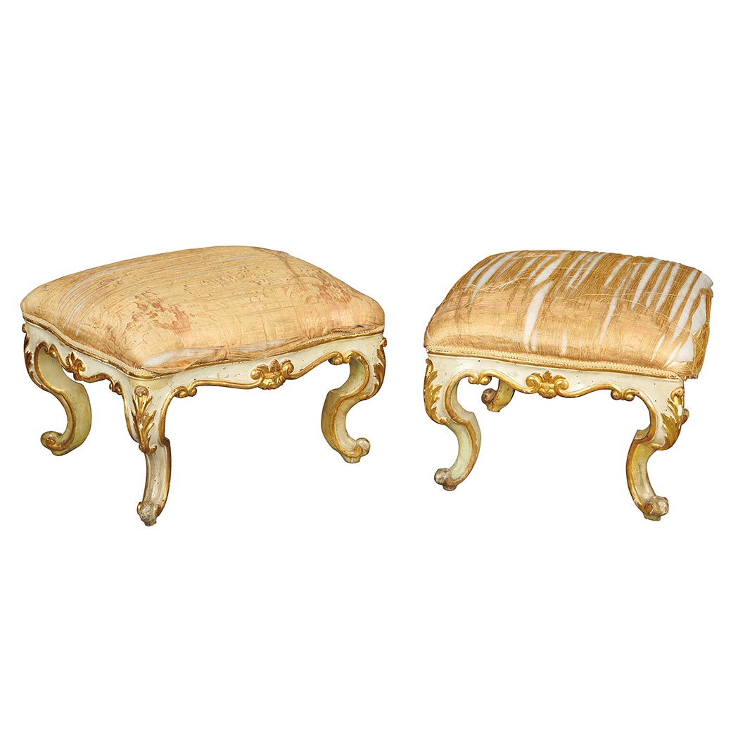 Appraisal: Pair of Italian Rococo Painted and Parcel Gilt Footrests Mid