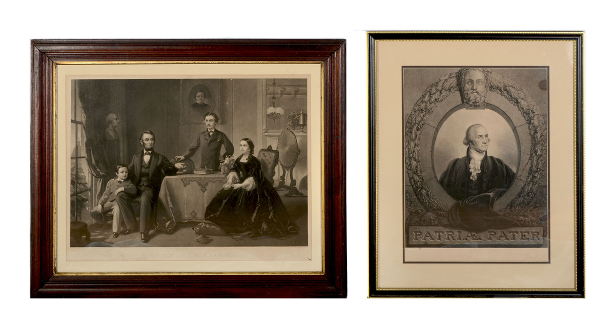 Appraisal: STEEL ENGRAVINGS OF WASHINGTON LINCOLN Framed steel engravings total to