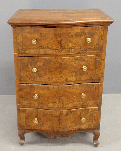 Appraisal: - Diminutive French Provincial walnut four-drawer chest th c h