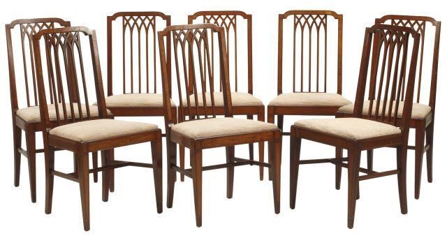 Appraisal: lot of English satinwood inlaid dining chairs upholstered seat rising