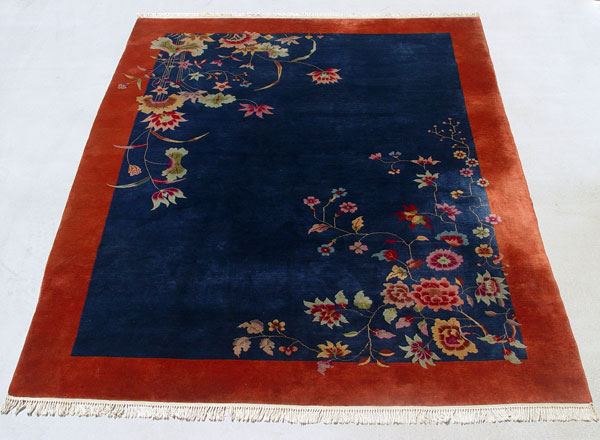 Appraisal: CHINESE NICHOLS CARPET Approx x Blue field with floral design