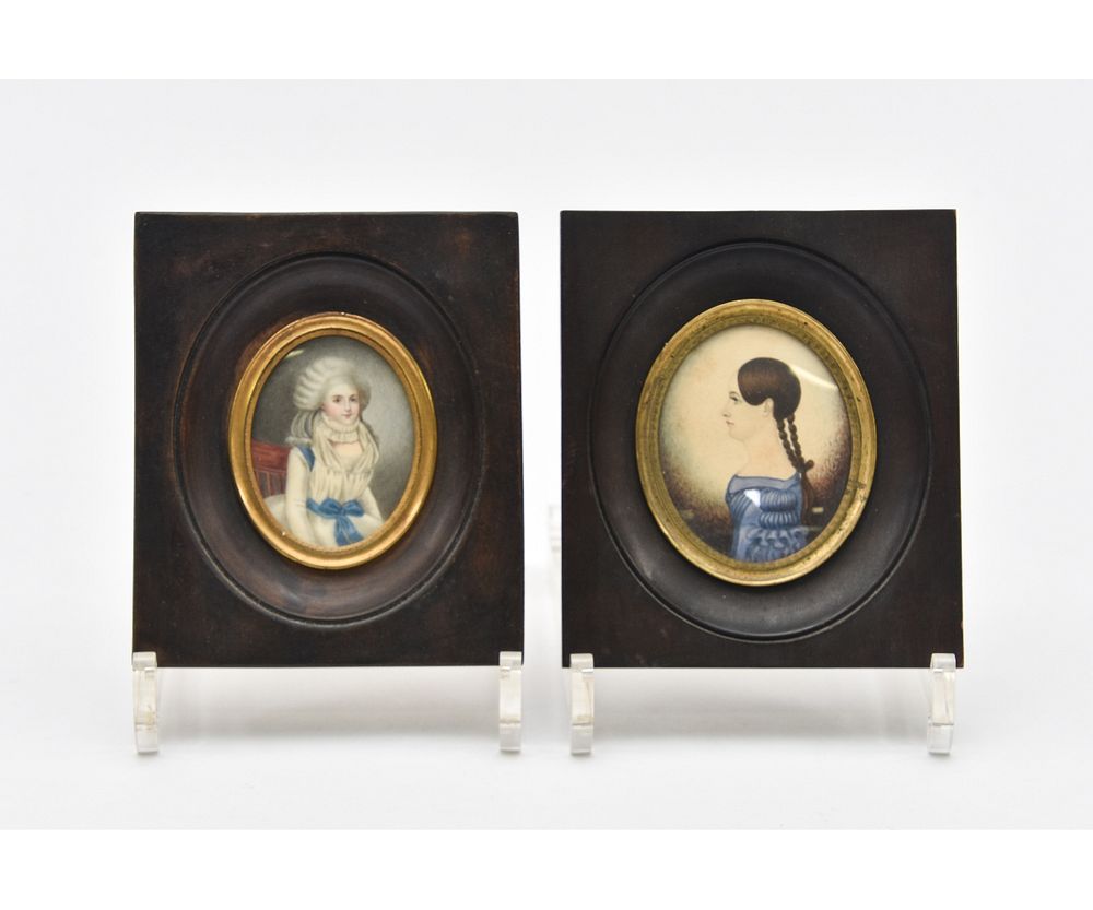 Appraisal: Two Miniature Hand-Painted Oval Portraits Two miniature hand-painted oval portraits