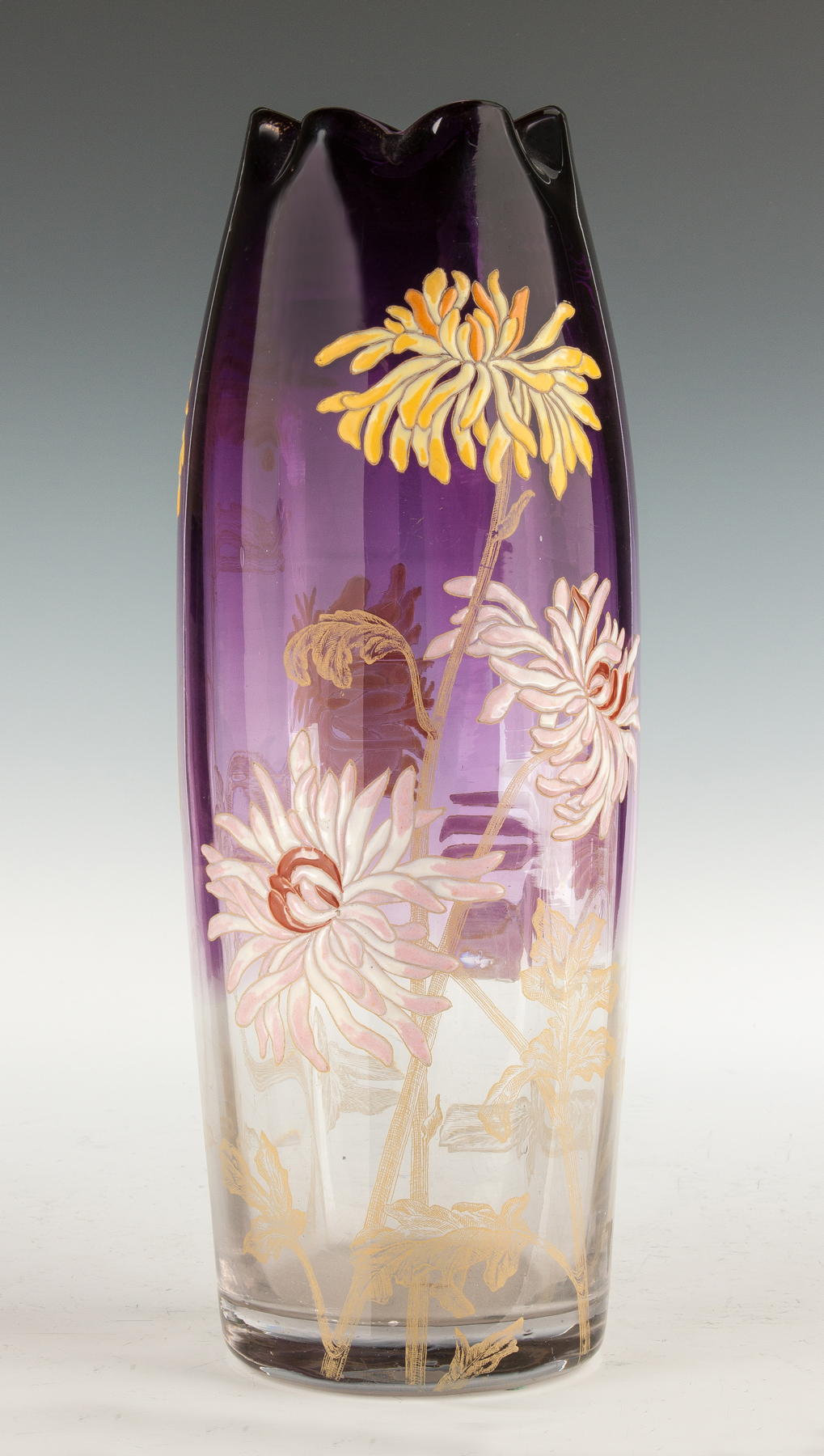 Appraisal: Mont Joye Vase with Painted Enameled Chrysanthemums