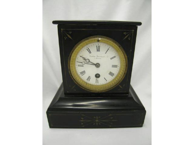 Appraisal: French Victorian Mantle Clock black marble retailed by Palmer Bachelder