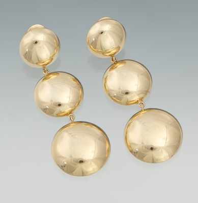 Appraisal: A Pair of Gold Circle Pendant Ear Clips k yellow