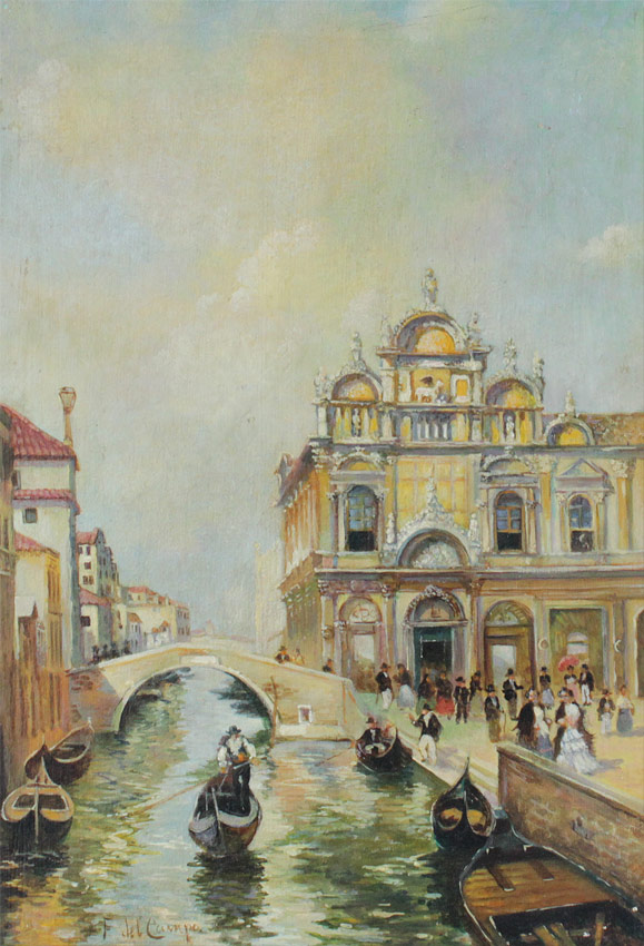 Appraisal: VENETIAN CANAL SCENE PAINTING AFTER DEL CAMPO Oil Wood Panel