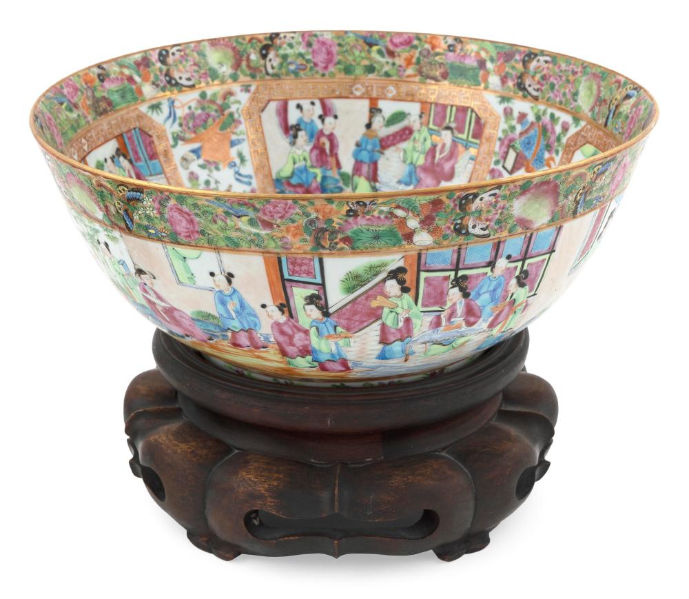 Appraisal: CHINESE EXPORT ROSE MANDARIN PORCELAIN PUNCH BOWL Mid- th Century