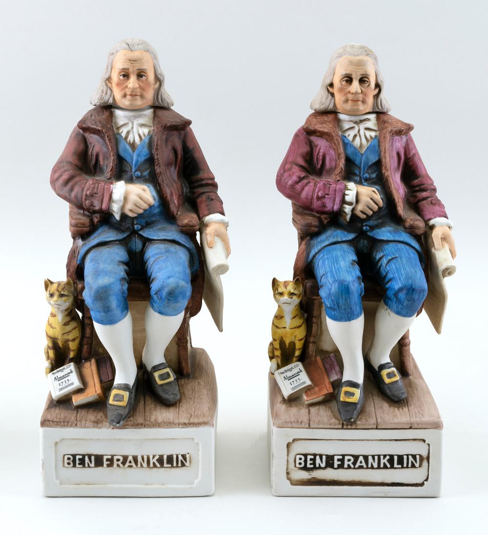 Appraisal: TWO BENJAMIN FRANKLIN CERAMIC DECANTERS CIRCA HEIGHTS TWO BENJAMIN FRANKLIN