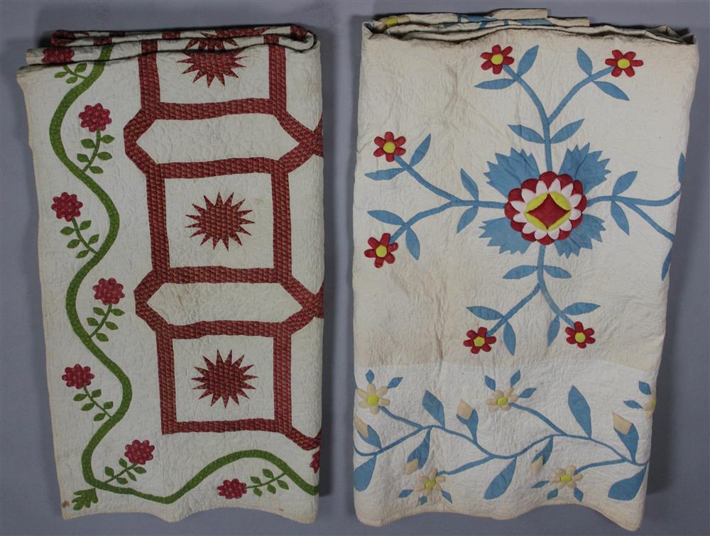 Appraisal: TWO ANTIQUE APPLIQUE QUILTS ONE WITH FINE STITCHING quilt with