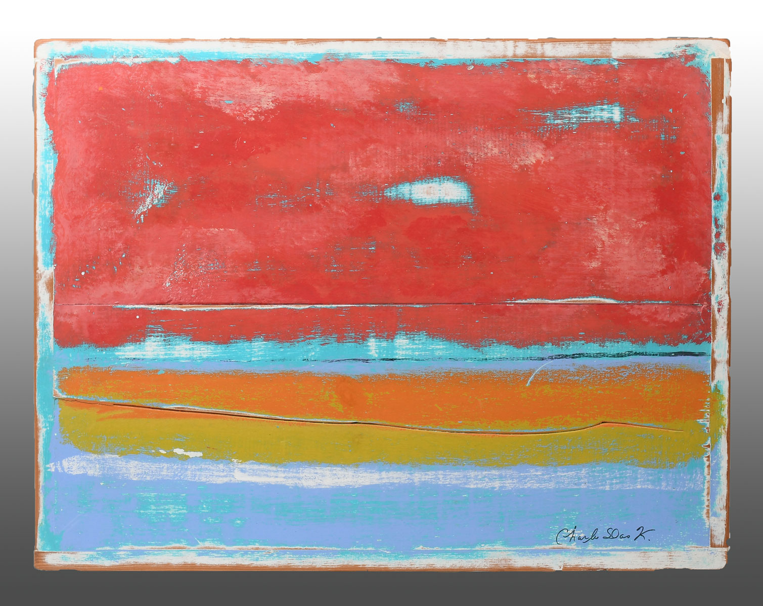 Appraisal: CHARLIE KACH ''BEACH DAY'' PAINTING Oil Distressed Wood Panel ''