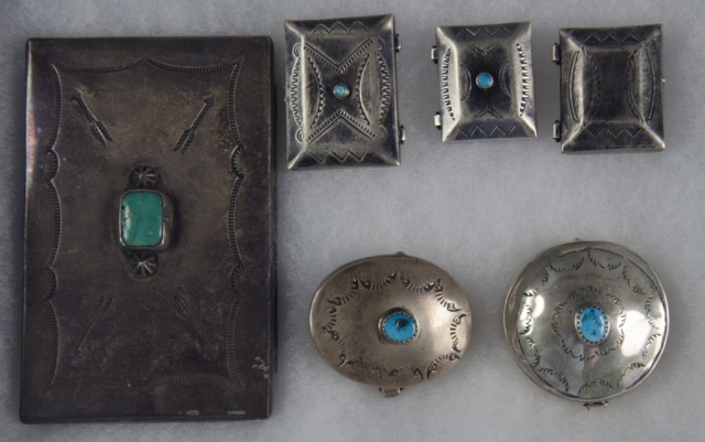 Appraisal: Five Silver Navajo Pill BoxesLargest W Two marked sterling one