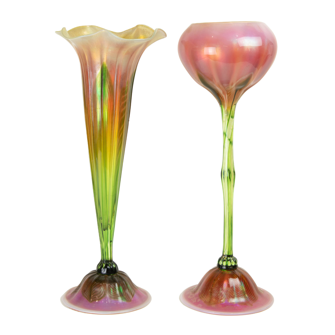 Appraisal: LOT OF LUNDBERG STUDIOS IRIDESCENT GLASS TALL VASES BY JAMES