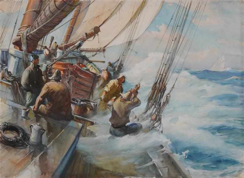 Appraisal: ATTRIBUTED TO JAMES SESSIONS COD FISHING Watercolor on Whatman's watercolor