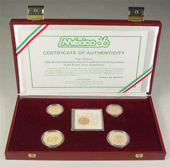 Appraisal: Four-Piece Gold Proof Football Soccer Coin Set Issued by Mexico