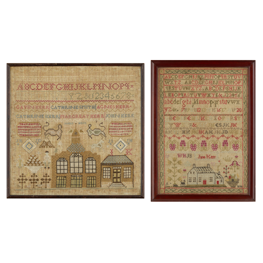 Appraisal: TWO NEEDLEWORK SAMPLERS TH CENTURY the first by Jane Kerr