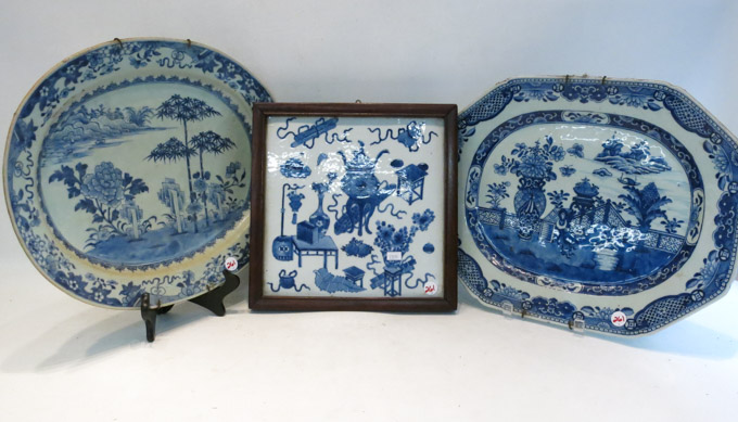 Appraisal: ONE CHINESE PORCELAIN PLAQUE AND TWO PLATTERS the blue and