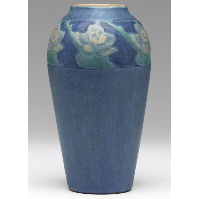 Appraisal: Newcomb College vase tapered shape with carved and painted floral