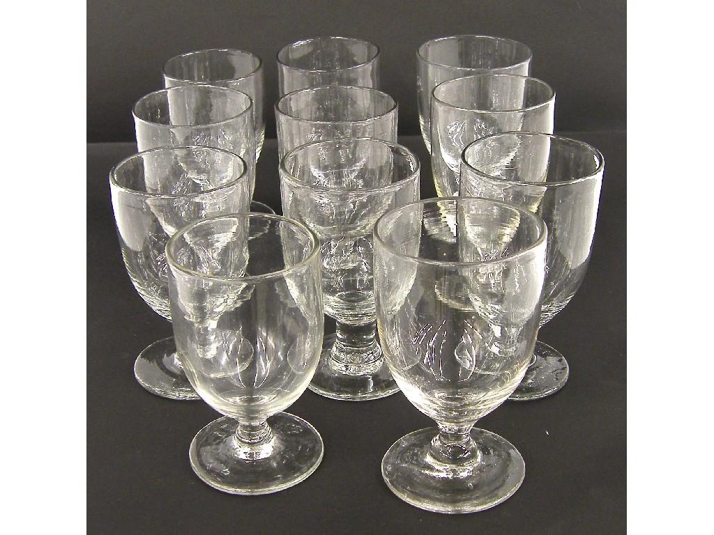 Appraisal: Eleven similar antique cordial glasses with oval shaped bowls upon