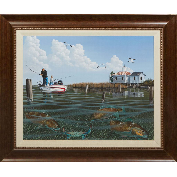 Appraisal: John Akers Louisiana - Fisherman's Paradise th st c oil