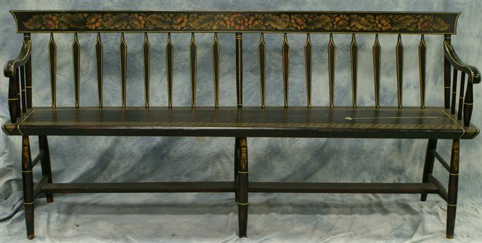 Appraisal: Hitchcock style stenciled arrow back settle bench th c wear