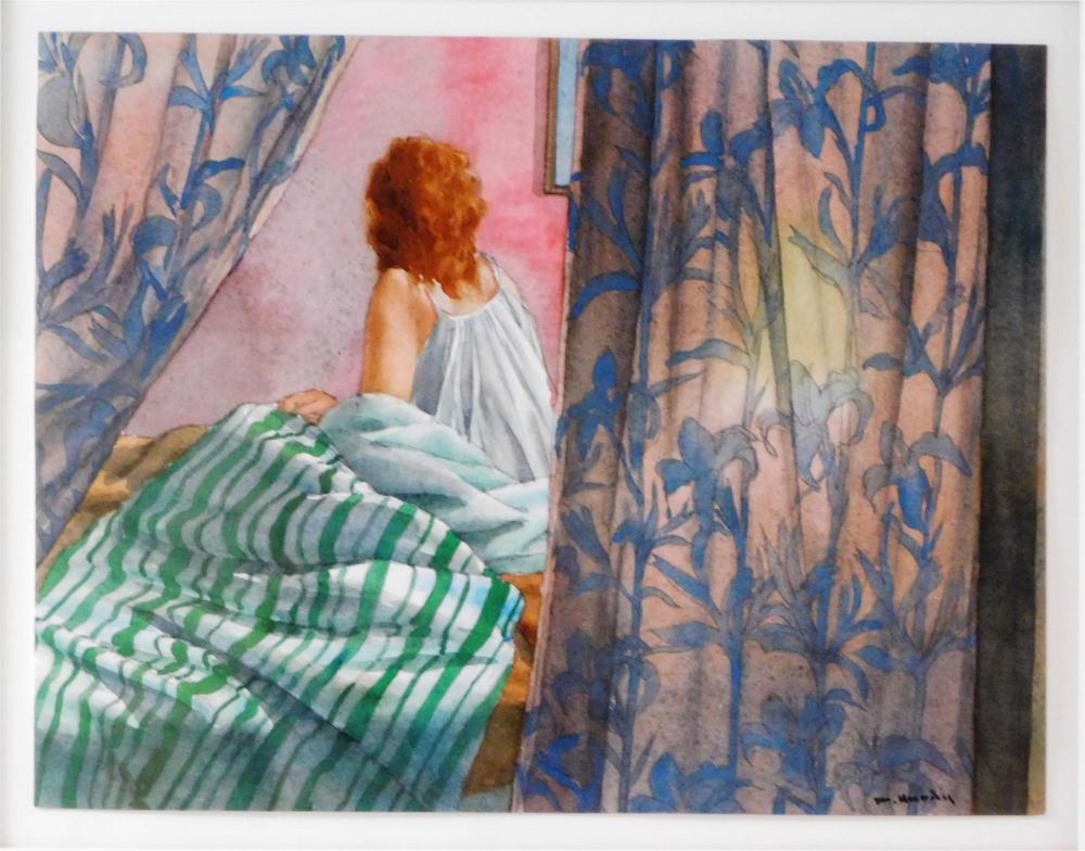 Appraisal: Dewitt Hardy American - Night Room watercolor on paper woman