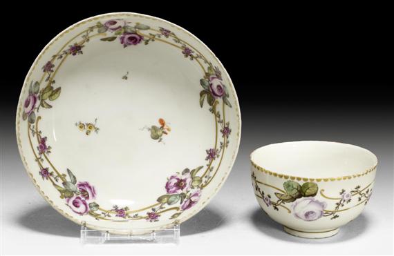 Appraisal: TEA BOWL AND A SAUCER WITH ROSE GARLANDS AND GOLD