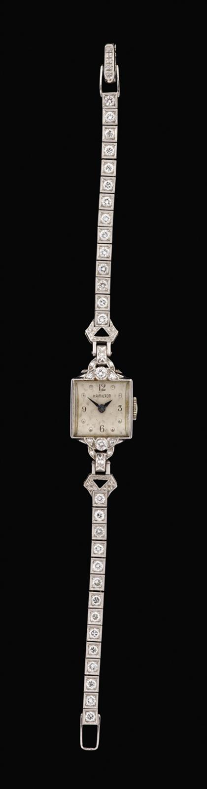 Appraisal: Lady's platinum and diamond wristwatch Hamilton s Classic lady's design