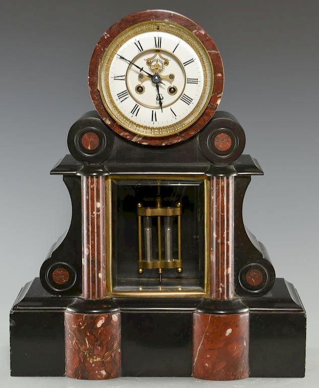 Appraisal: Vincenti Cie Slate and Marble Clock Vincenti Cie black slate