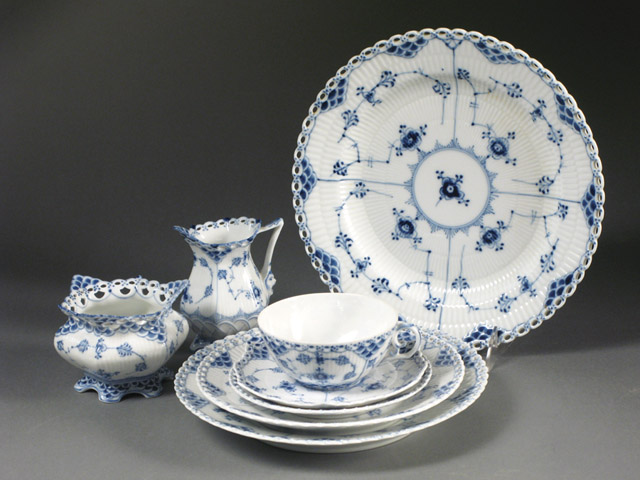 Appraisal: SIXTY-TWO PIECE ROYAL COPENHAGEN CHINA SET in the Blue Fluted