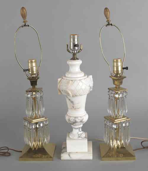 Appraisal: Pair of brass table lamps h together with a marble