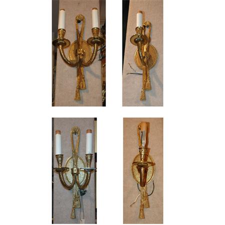 Appraisal: Pair of Neoclassical Style Gilt-Metal Two-Light Sconces Together with a