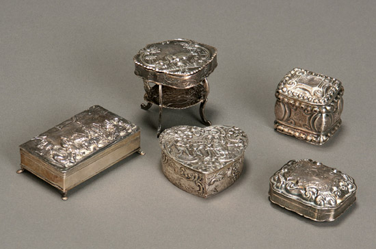 Appraisal: Group of Five Dutch Silver Boxes Late th-Early th Century