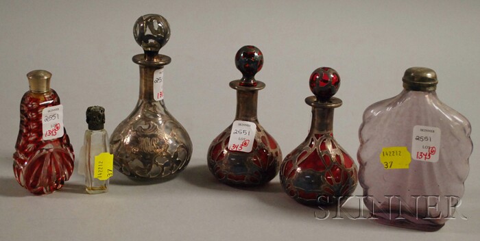 Appraisal: Six Assorted Art Glass Perfume Scent Bottles and Vials three