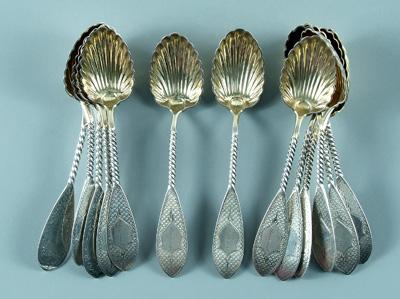 Appraisal: Thirteen coin silver spoons shell bowls with gilt wash oval