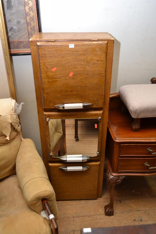 Appraisal: A FRENCH DECO OAK FINISHED WALL MOUNTED VANITY CABINET WITH