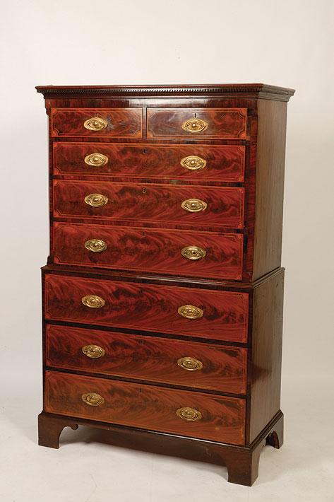 Appraisal: A GEORGE III MAHOGANY SECRETAIRE TALLBOY the upper section with