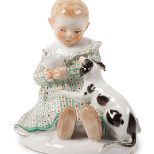 Appraisal: A Meissen Porcelain Figure of a Child with Dog Early