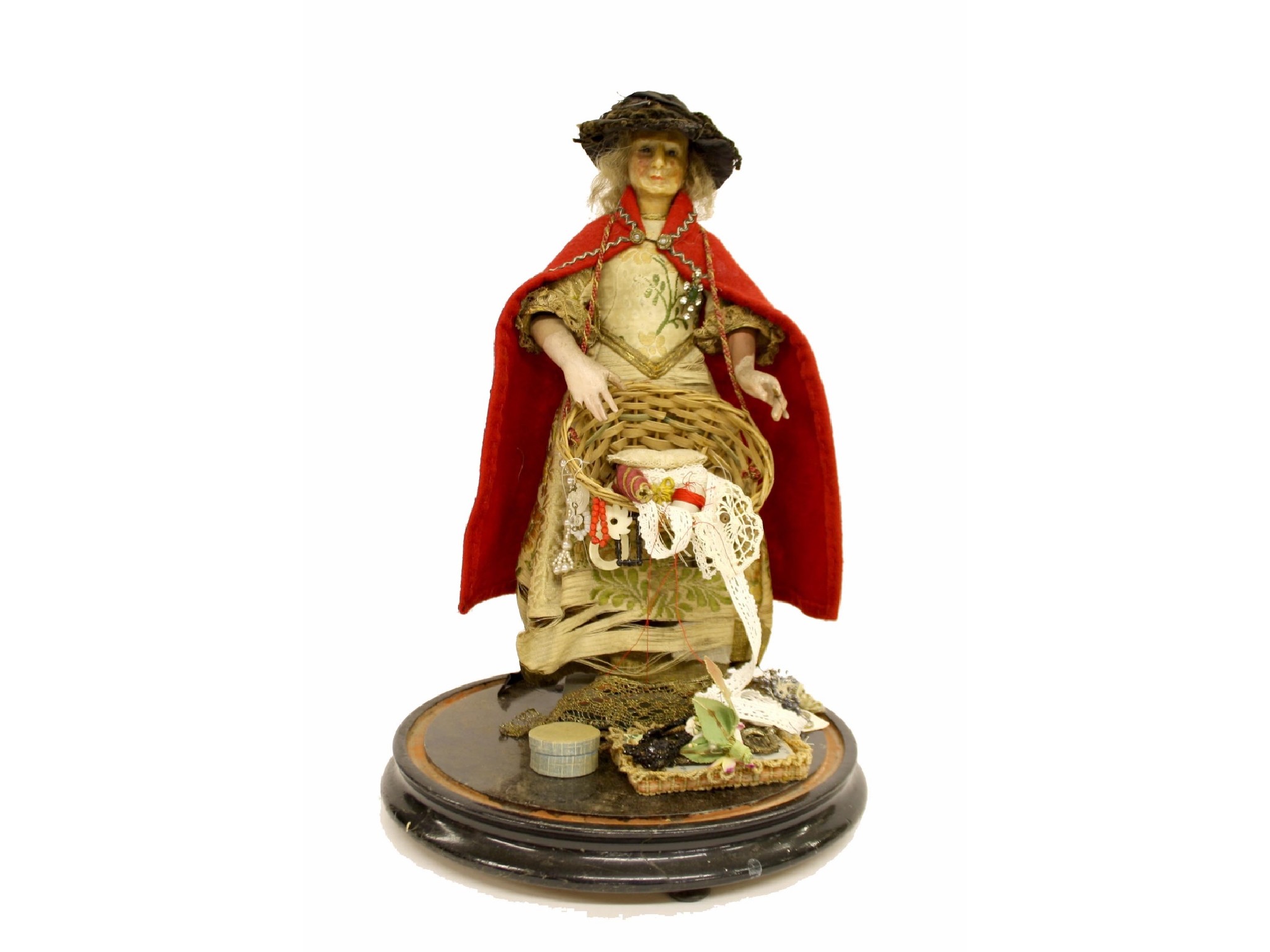 Appraisal: Victorian wax Peddler doll under a glass dome the doll