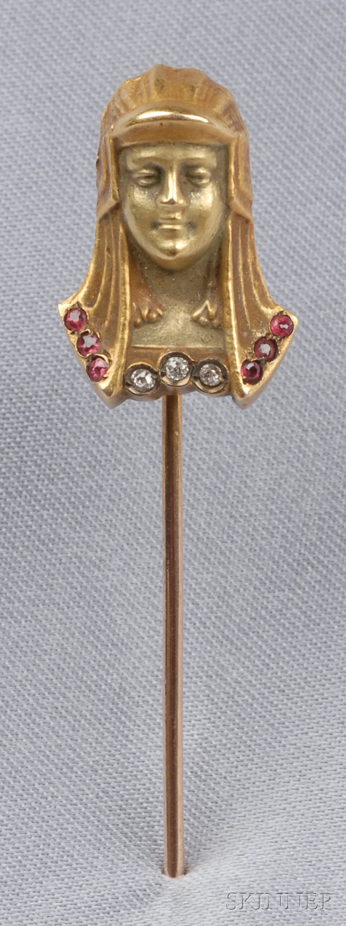 Appraisal: Egyptian Revival kt Gold Gem-set Stickpin the serene votive figure