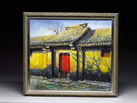 Appraisal: CHINESE OIL PAINTING OF A HOUSE Beautifully executed and very