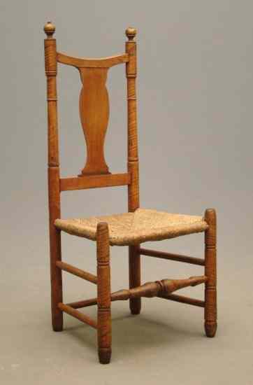 Appraisal: th c tiger maple Queen Anne rush seat side chair