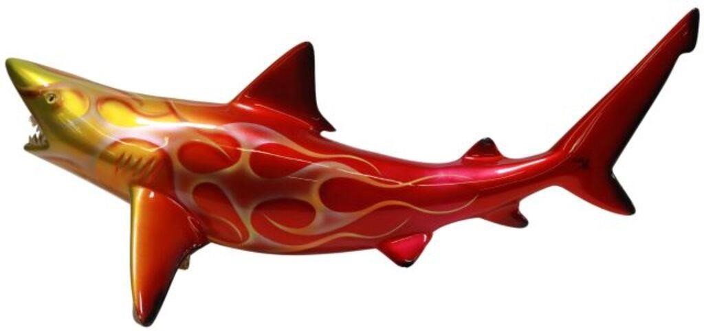 Appraisal: Fiberglass figural sculpture Shark signed Cris on tail Cris Woloszak