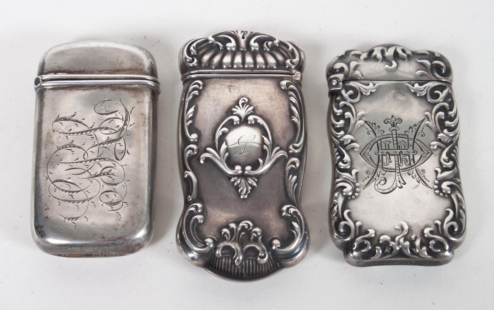 Appraisal: Three American sterling silver match safes one Gorham one La