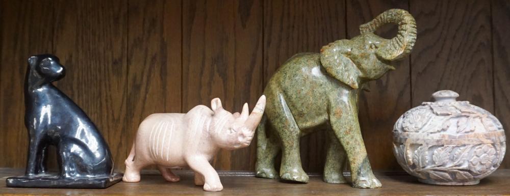 Appraisal: GROUP WITH HARDSTONE AND CERAMIC ANIMAL FIGURES AND A BOXGroup