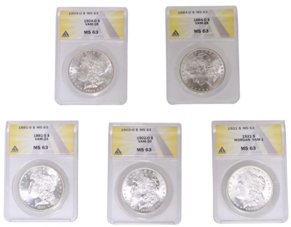 Appraisal: lot of US Morgan ANACS graded silver dollars housed in