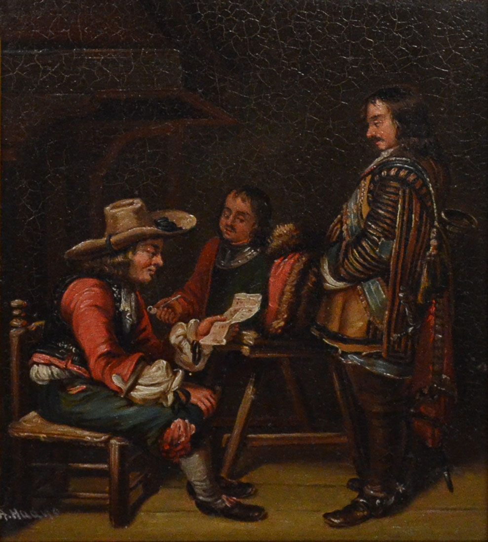 Appraisal: INTERIOR GENRE PAINTING '' Men Having a Conversation probably Dutch''