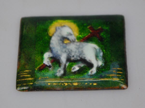 Appraisal: An enamel plaque featuring a unicorn and cross the reverse