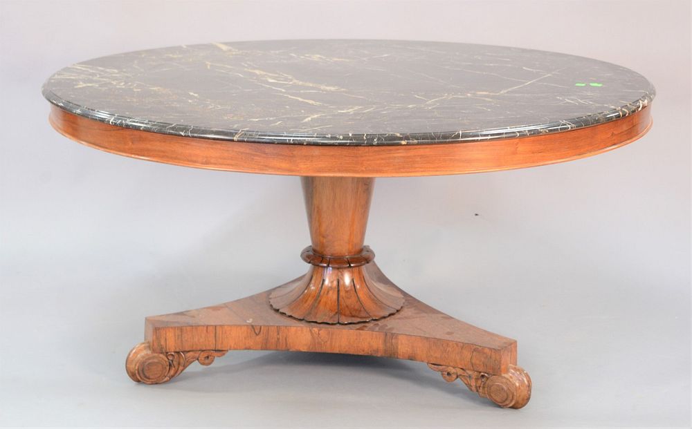 Appraisal: Large round pedestal table rosewood veneered pedestal base with black