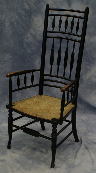 Appraisal: black painted high double arrow back chairs with arms rush