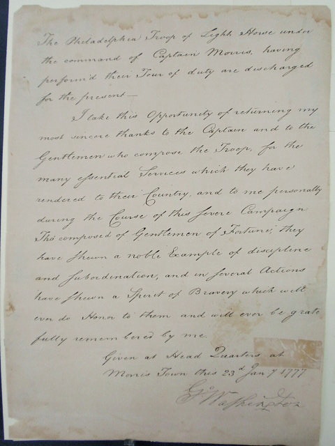 Appraisal: Copy of original letter from George Washington to Captain Morris